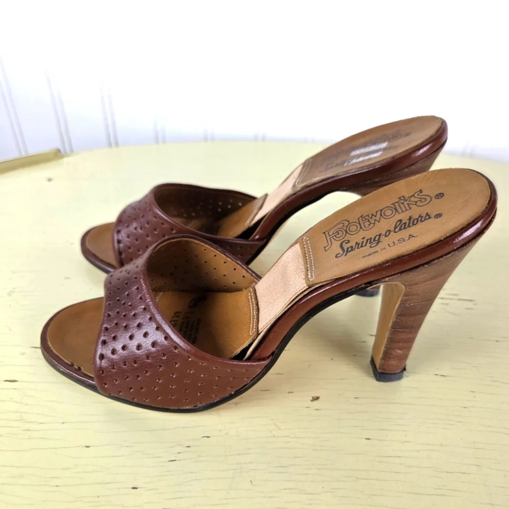 Vintage Foot Works Sling O Lators Brown Leather Women's Mules 6M - Picture 4 of 16